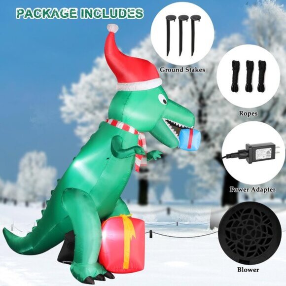 🆕7FT Christmas Inflatable Giant Dinosaur Holding Gift Boxes Outdoor Decoration - Picture 7 of 9